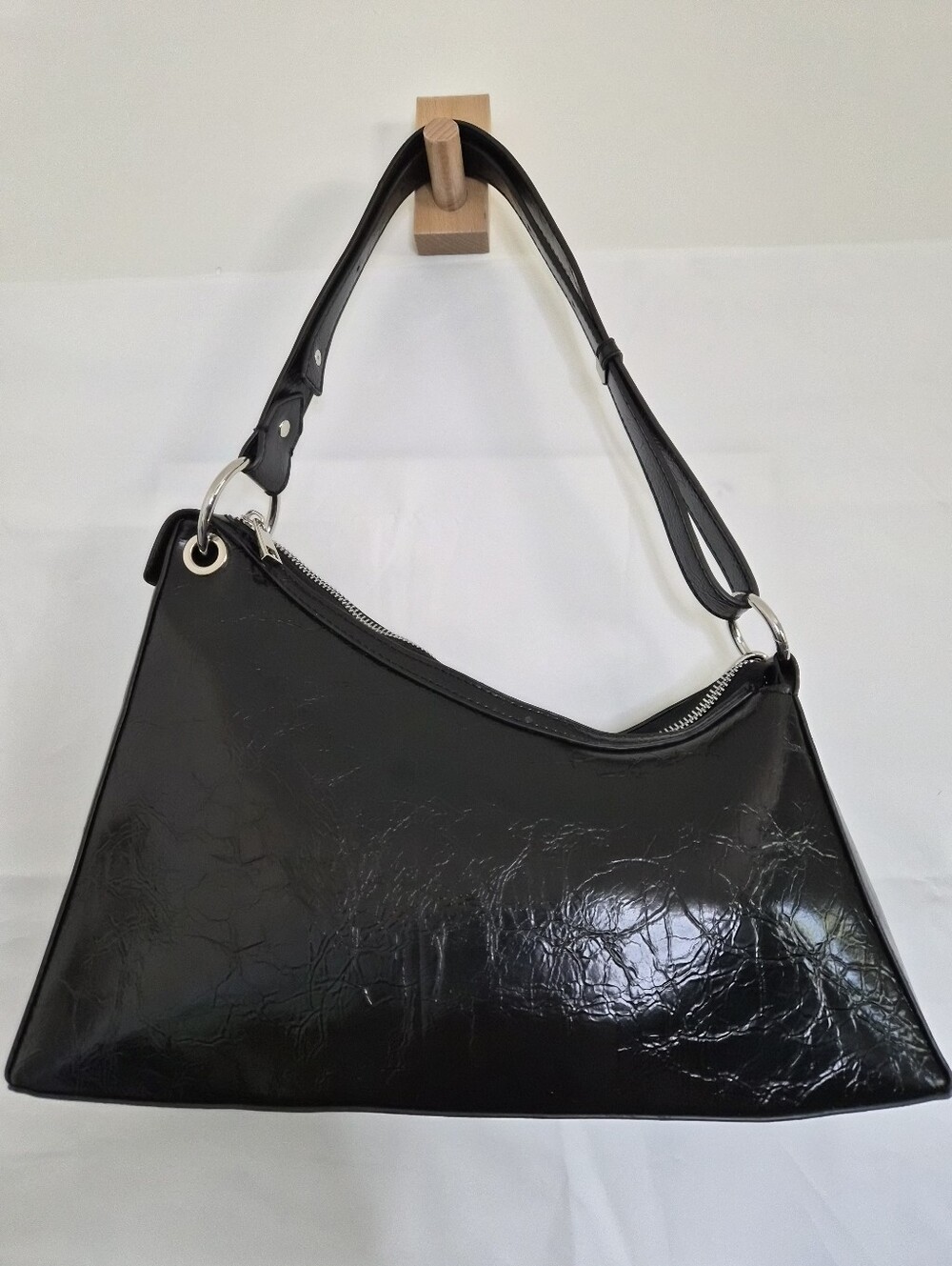 Expressions NYC Black Vegan Leather Y2K MotoChain Asymmetrical Hobo/Shoulder Bag - Picture 4 of 16